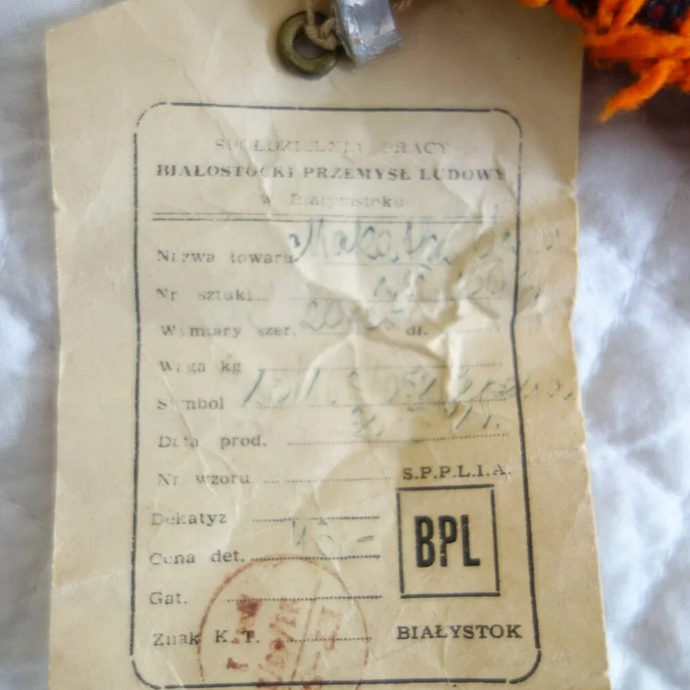 Vtg Small Bialystok Poland Polish Handmade Weaving w/ original receipt